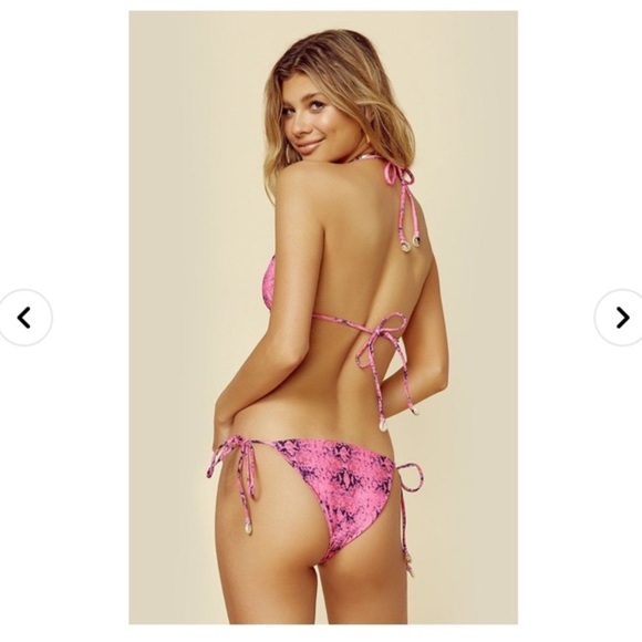 Indah Free People Viper Pink Shell Embellished Noelani Pink Bikini Set S - Picture 7 of 8